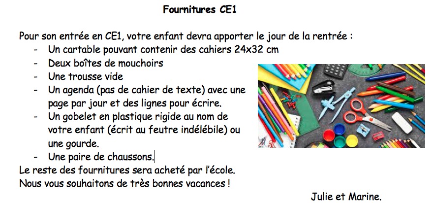 Fournitures CE1