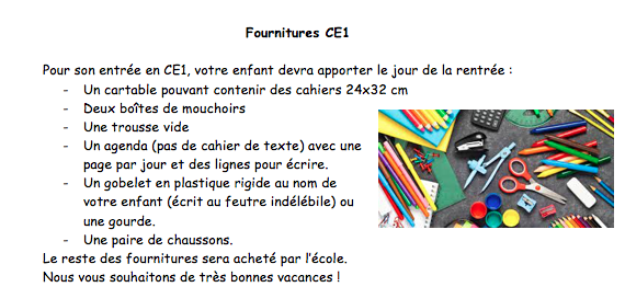 Fournitures CE1