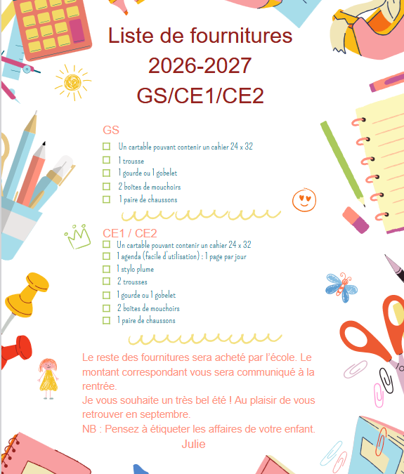 Fournitures 2026-2027